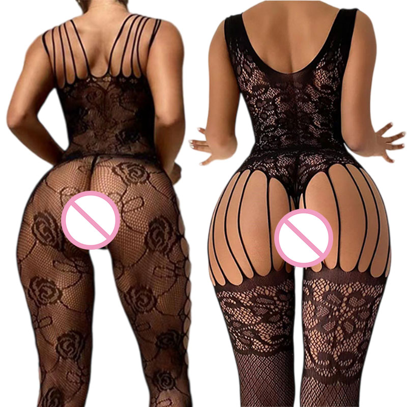 Bodystocking Fishnet - Czarne bez krocza miękkie rozciągliwe bodystocking